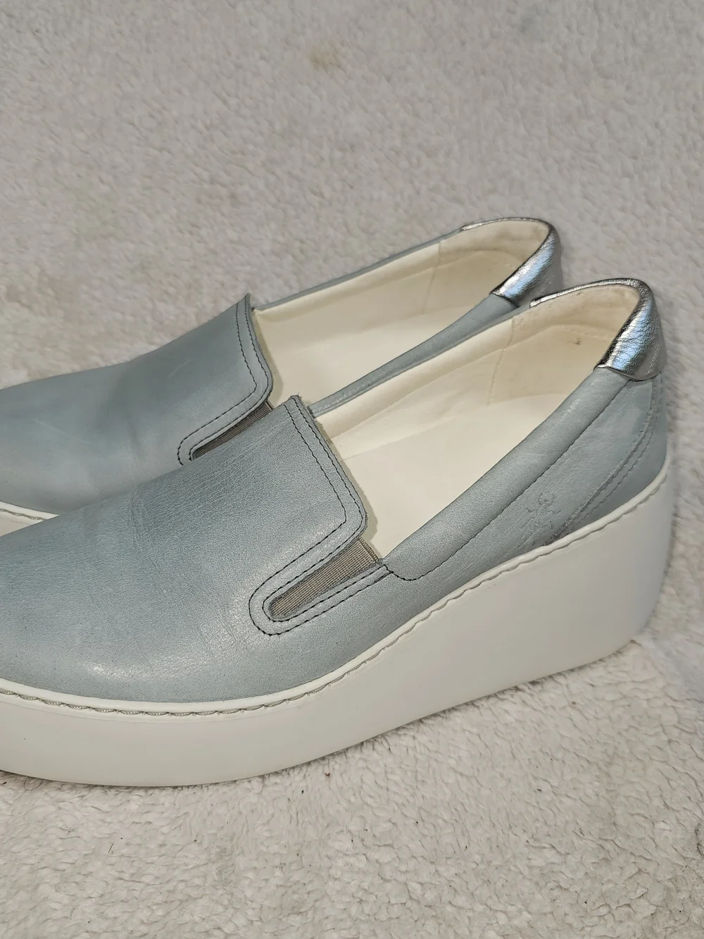 Fly London Light Blue Slip-On Shoes with Metallic Accents. Size 9/9,5.